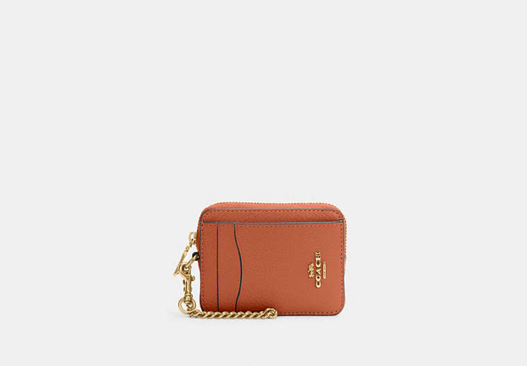 COACH®,ZIP CARD CASE,Pebbled Leather,Mini,Im/Sunset,Front View