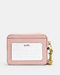 COACH®,ZIP CARD CASE,Pebbled Leather,Mini,Gold/Powder Pink,Back View