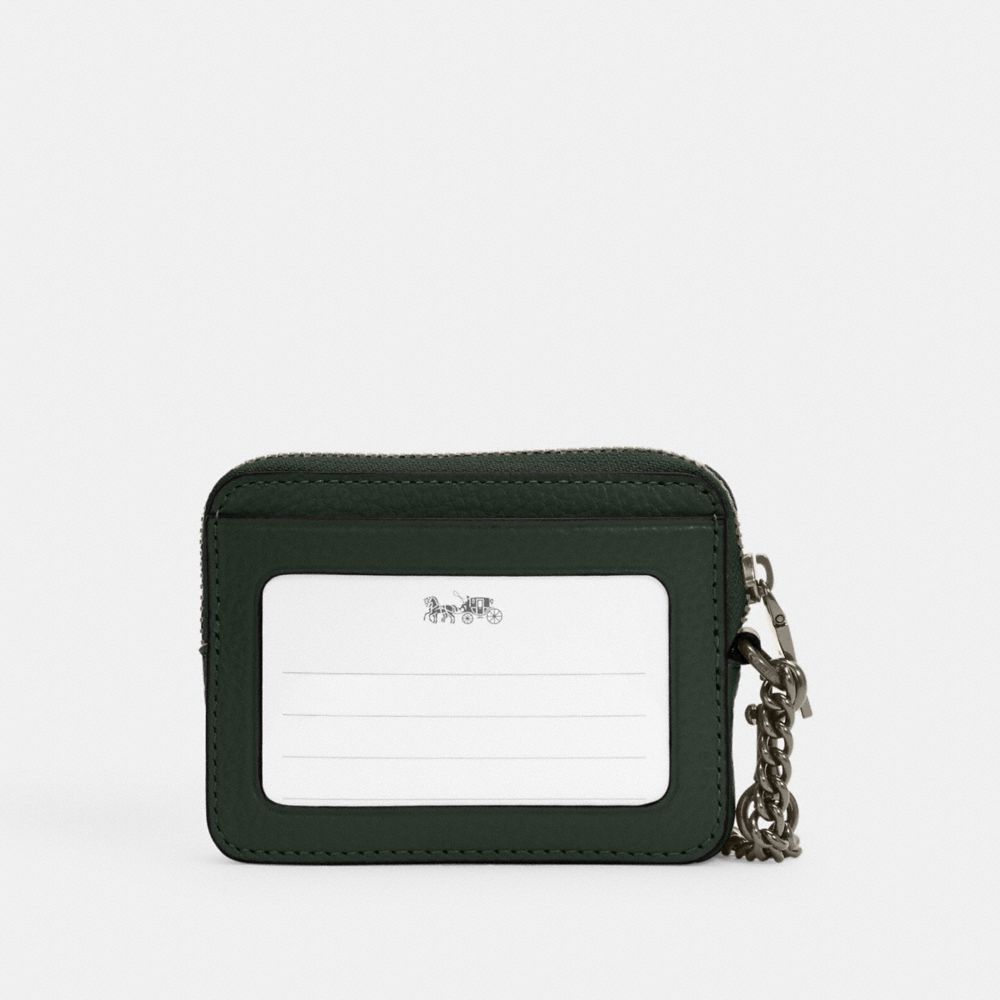 COACH®,ZIP CARD CASE,Pebbled Leather,Mini,Gold/Amazon Green,Back View