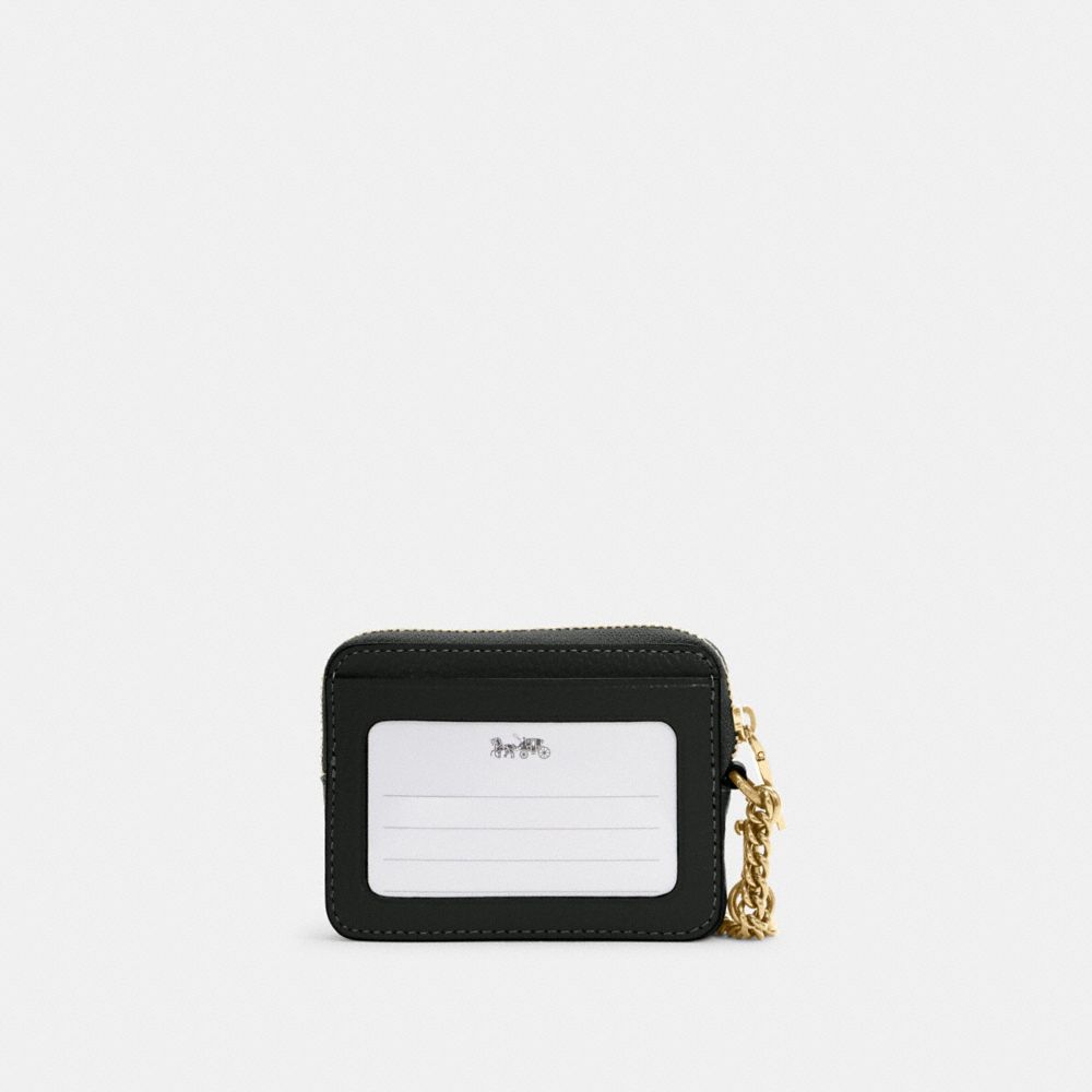 COACH®,ZIP CARD CASE,Pebbled Leather,Mini,Gold/Amazon Green,Back View