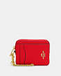 COACH®,ZIP CARD CASE,Pebbled Leather,Mini,Gold/Electric Red,Front View