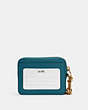 COACH®,ZIP CARD CASE,Pebbled Leather,Mini,Gold/Teal Ink,Back View