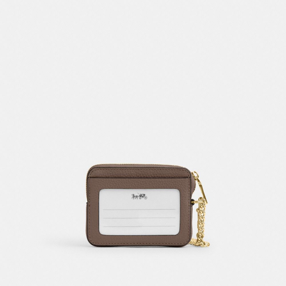 COACH®,ZIP CARD CASE,Pebbled Leather,Mini,Im/Dark Stone,Back View