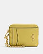 COACH®,ZIP CARD CASE,Pebbled Leather,Mini,Im/Chartreuse,Front View