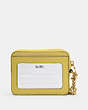 COACH®,ZIP CARD CASE,Pebbled Leather,Mini,Im/Chartreuse,Back View