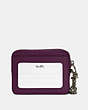 COACH®,ZIP CARD CASE,Pebbled Leather,Mini,Black Antique Nickel/Boysenberry,Back View