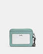 COACH®,ZIP CARD CASE,Pebbled Leather,Mini,Light Teal/Silver,Back View