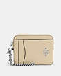 COACH®,ZIP CARD CASE,Pebbled Leather,Mini,Silver/Ivory,Front View