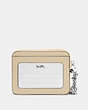 COACH®,ZIP CARD CASE,Pebbled Leather,Mini,Silver/Ivory,Back View