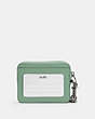 COACH®,ZIP CARD CASE,Pebbled Leather,Mini,Silver/Washed Green,Back View