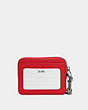COACH®,ZIP CARD CASE,Pebbled Leather,Mini,Silver/Bright Poppy,Back View