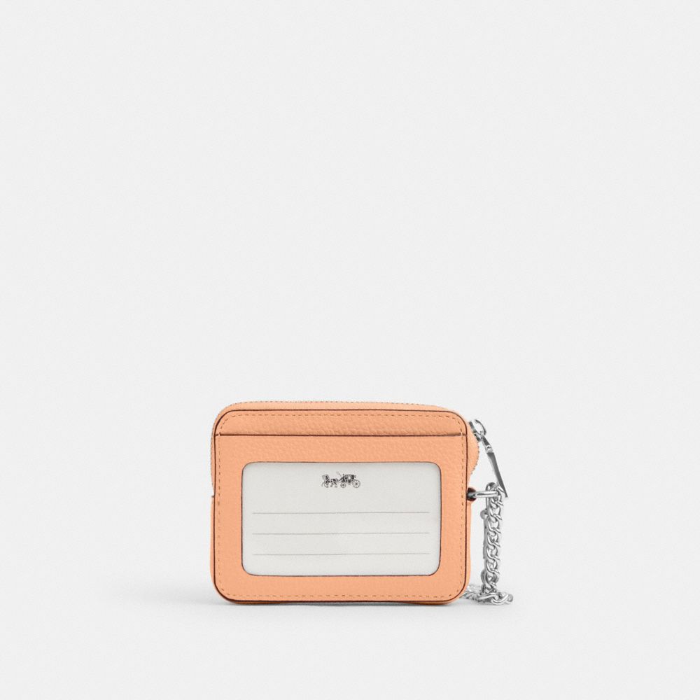 COACH®,ZIP CARD CASE,Pebbled Leather,Mini,Sv/Faded Blush,Back View