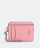 COACH®,ZIP CARD CASE,Pebbled Leather,Mini,Silver/Flower Pink,Front View