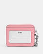 COACH®,ZIP CARD CASE,Pebbled Leather,Mini,Silver/Flower Pink,Back View