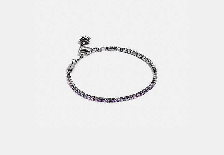 COACH®,CRYSTAL TEA ROSE ROUND TENNIS BRACELET,Plated Brass,Silver/Purple,Front View
