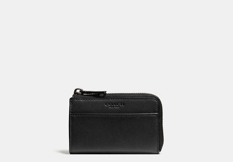 COACH®,ZIP KEY CASE,Leather,Black,Front View image number 0