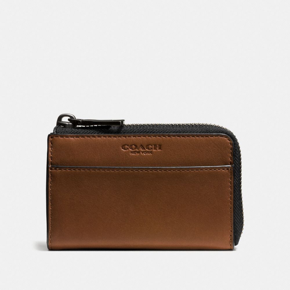 COACH®,PORTE-CLÉS À FERMETURE ÉCLAIR,Cuir,Brun foncé,Front View