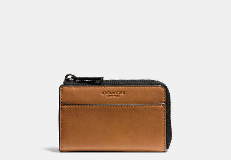 COACH®,ZIP KEY CASE,Leather,Saddle,Front View