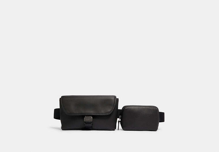 COACH®,RIDER DOUBLE BELT BAG,Leather,Mini,Gunmetal/Black,Front View