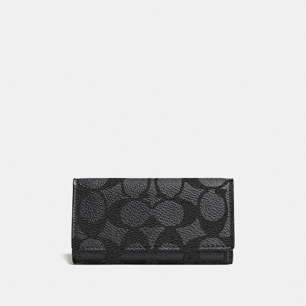 COACH®,FOUR RING KEY CASE,Logo,Charcoal,Front View