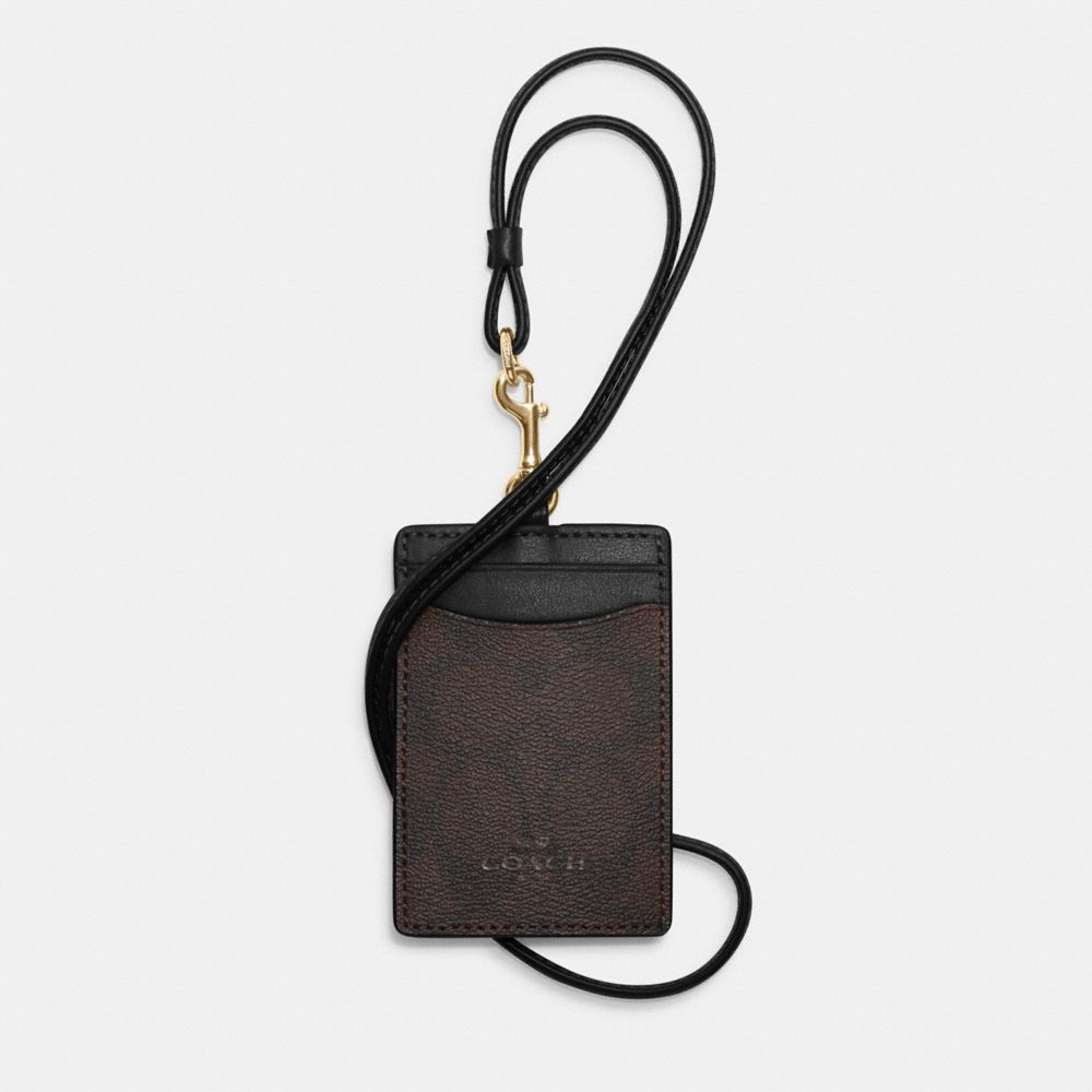 COACH®,ID LANYARD IN SIGNATURE CANVAS,Gold/Brown Black,Front View