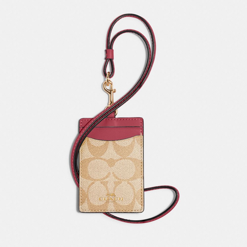 COACH®,ID LANYARD IN SIGNATURE CANVAS,Signature Canvas,Gold/Light Khaki Rouge,Front View