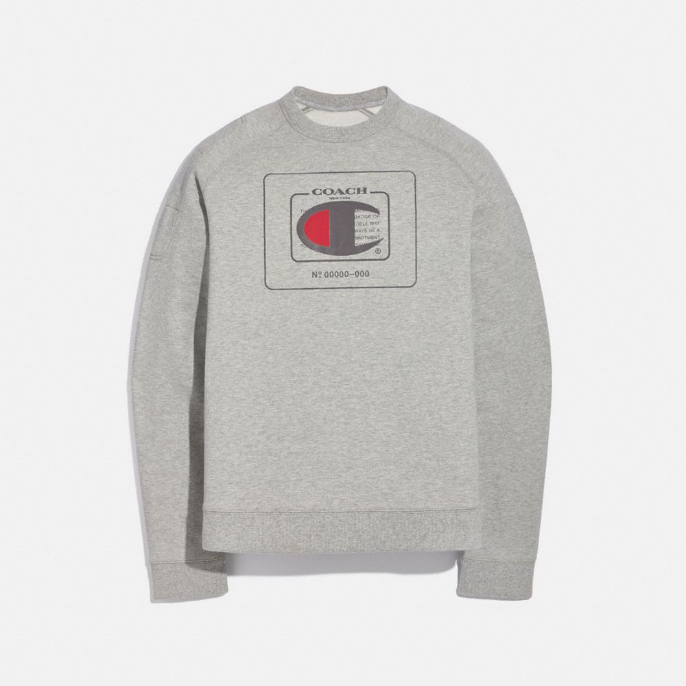 COACH®,COACH X CHAMPION SWEATSHIRT,Cotton/Polyester,HEATHER GREY,Front View image number 0