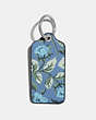 COACH®,HANGTAG WITH FLORAL PRINT,Leather,Silver/Lapis,Front View