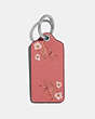 COACH®,HANGTAG WITH FLORAL PRINT,Leather,Silver/Wine,Front View