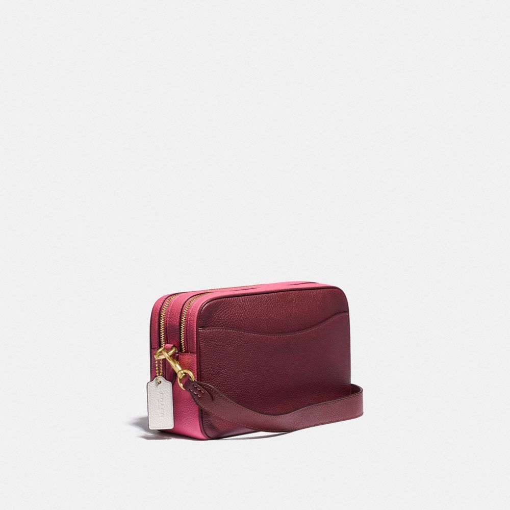 COACH®,CASSIE CAMERA BAG IN COLORBLOCK,Pebble Leather,Small,Brass/Confetti Pink Multi,Angle View