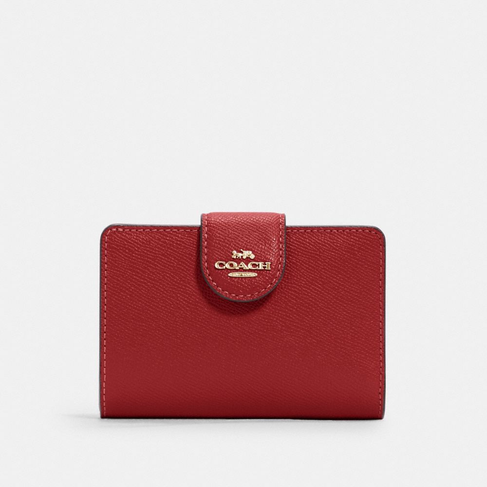 COACH®,PORTEFEUILLE À ZIP EN COIN DE TAILLE MOYENNE,Cuir,Doré/Rouge 1941,Front View