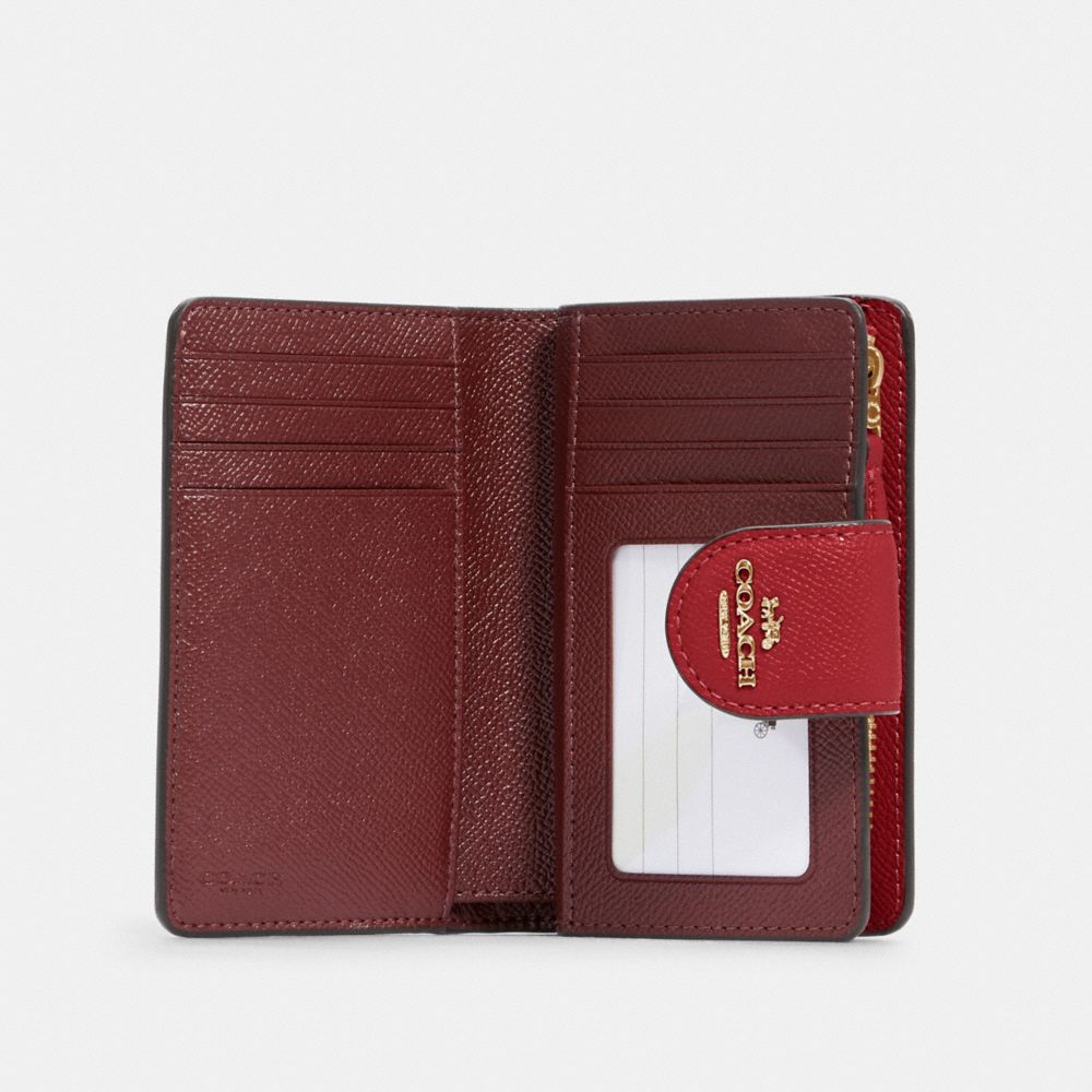 COACH®,MEDIUM CORNER ZIP WALLET,Crossgrain Leather,Mini,Gold/1941 Red,Inside View,Top View