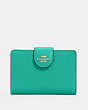 COACH®,MEDIUM CORNER ZIP WALLET,Leather,Mini,Gold/Green,Front View