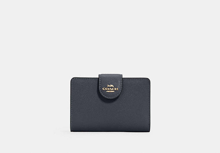 COACH®,MEDIUM CORNER ZIP WALLET,Leather,Gold/Midnight,Front View image number 0