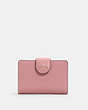 COACH®,MEDIUM CORNER ZIP WALLET,Leather,Mini,Gold/True Pink,Front View