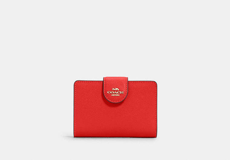 COACH®,MEDIUM CORNER ZIP WALLET,Leather,Mini,Im/Miami Red,Front View