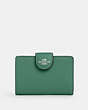 COACH®,MEDIUM CORNER ZIP WALLET,Leather,Mini,Silver/Bright Green,Front View
