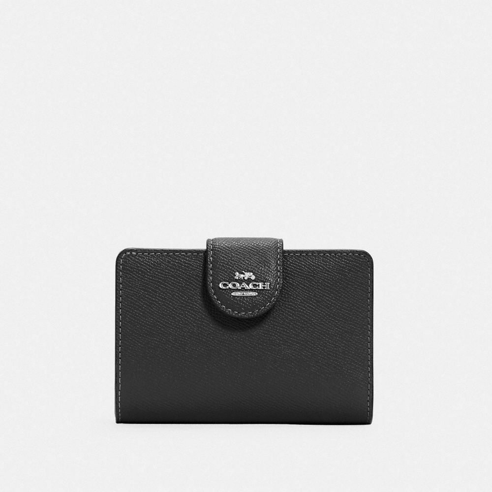 COACH®,Medium Corner Zip Wallet,Leather,Bi Fold,Casual,Black,Front View