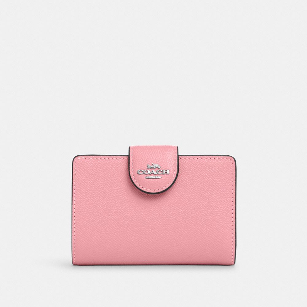 COACH®,PORTEFEUILLE À ZIP EN COIN DE TAILLE MOYENNE,Cuir,Argent/Rose fleur,Front View