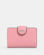 COACH®,MEDIUM CORNER ZIP WALLET,Leather,Mini,Silver/Flower Pink,Front View