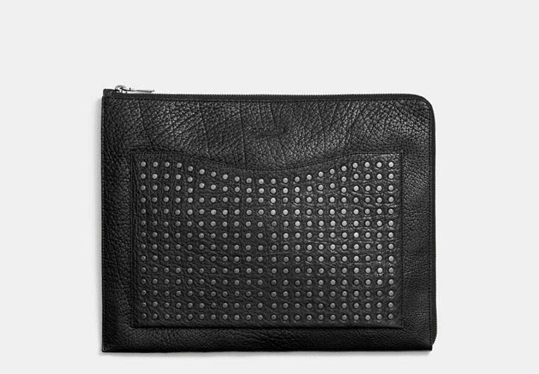 COACH®,STUDDED PORTFOLIO IN LEATHER,Leather,Black,Front View