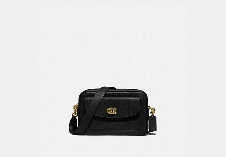 COACH®,CASSIE CAMERA BAG,Leather,Small,Brass/Black,Front View