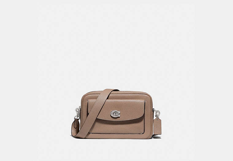 COACH®,CASSIE CAMERA BAG,Leather,Small,Light Antique Nickel/Taupe,Front View