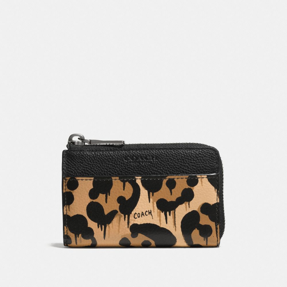 COACH®,ZIP KEY CASE WITH CAMO PRINT,Leather,Leopard,Front View
