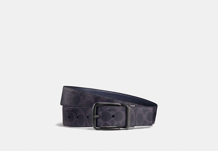 COACH®,HARNESS BUCKLE CUT-TO-SIZE REVERSIBLE BELT, 38MM,Coated Canvas,Dark Denim Midnight,Front View