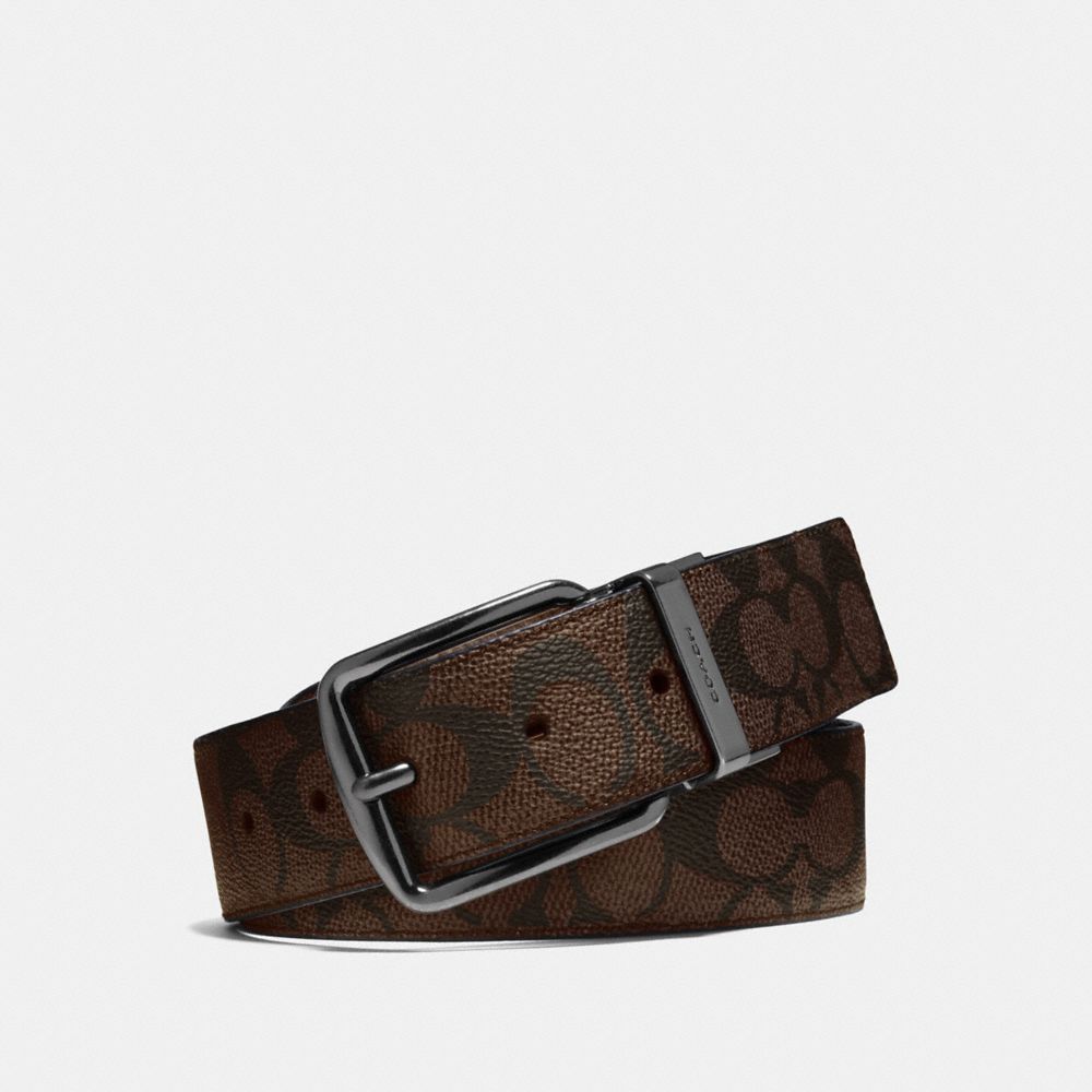 COACH®,HARNESS BUCKLE CUT-TO-SIZE REVERSIBLE BELT, 38MM,Coated Canvas,Mahogany Brown,Front View image number 0