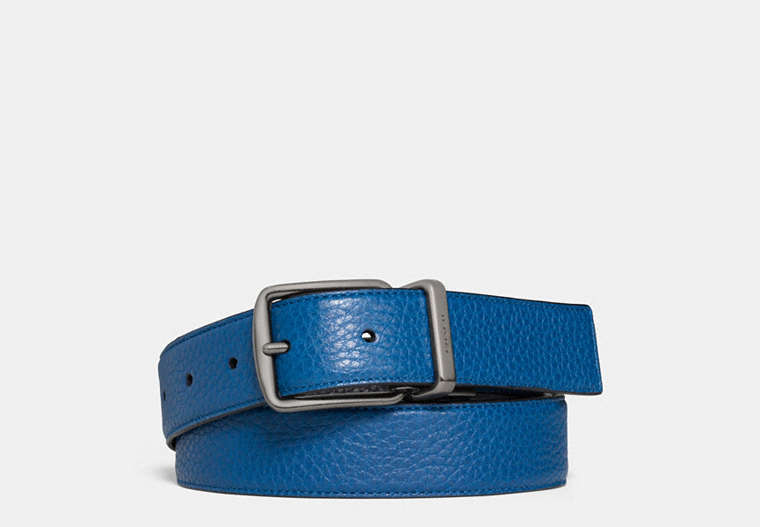 COACH®,HARNESS BUCKLE CUT-TO-SIZE REVERSIBLE BELT, 30MM,Leather,Denim Midnight,Front View