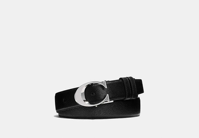 COACH®,SCULPTED C CUT-TO-SIZE REVERSIBLE TEXTURED LEATHER BELT,Leather,Black,Front View