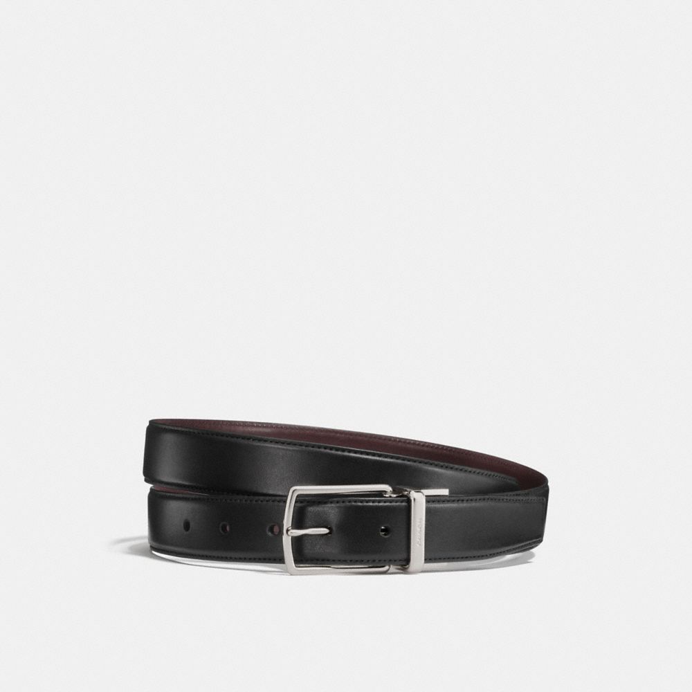 COACH®,HARNESS BUCKLE CUT-TO-SIZE REVERSIBLE BELT, 38MM,Leather,Black Dark Brown,Front View image number 0