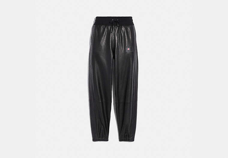 COACH®,COACH X CHAMPION LEATHER JOGGERS,Leather,Black,Front View
